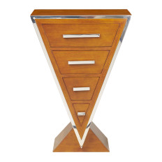 PETITE COMMODE ART-DECO TRIANGULAIRE NOYER ET INOX