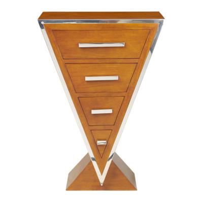 PETITE COMMODE ART-DECO TRIANGULAIRE NOYER ET INOX