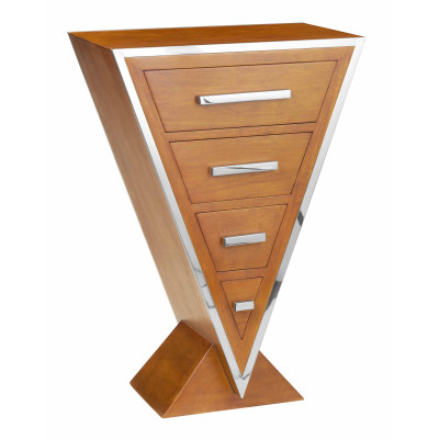 PETITE COMMODE ART-DECO TRIANGULAIRE NOYER ET INOX