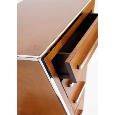 GRANDE COMMODE ART-DECO TRIANGULAIRE NOYER ET INOX