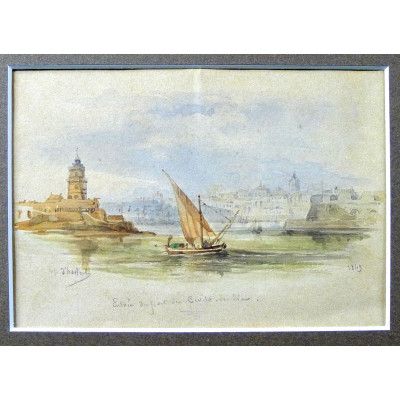 Adolphe d'HASTREL (1805-1874), CIVITAVECCHIA, ITALIE, Aquarelle.1849
