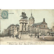 CPA: CLERMONT-FERRAND, La Statue de Vercingétorix et l'Eglise des Minimes, vers 1900
